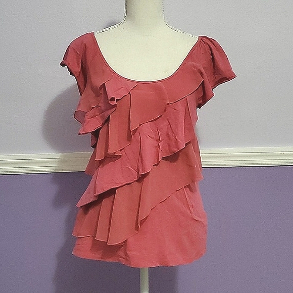Lauren Conrad Mauve Boho Fairy Ruffled Fitted Pima Cotton Blend Knit Top S